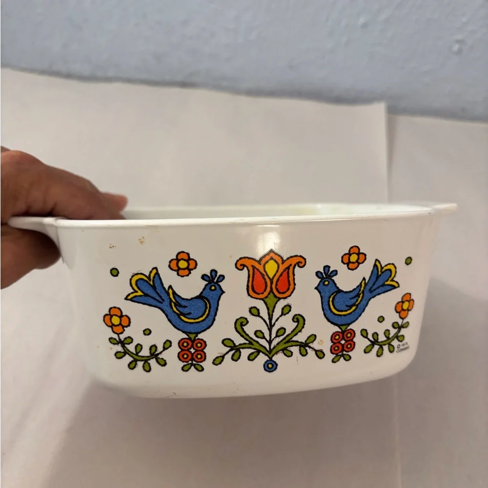 Corningware White Dish Vintage Ware Corning A 1.5 Quart B Festival Blue Birds - Picture 8 of 9